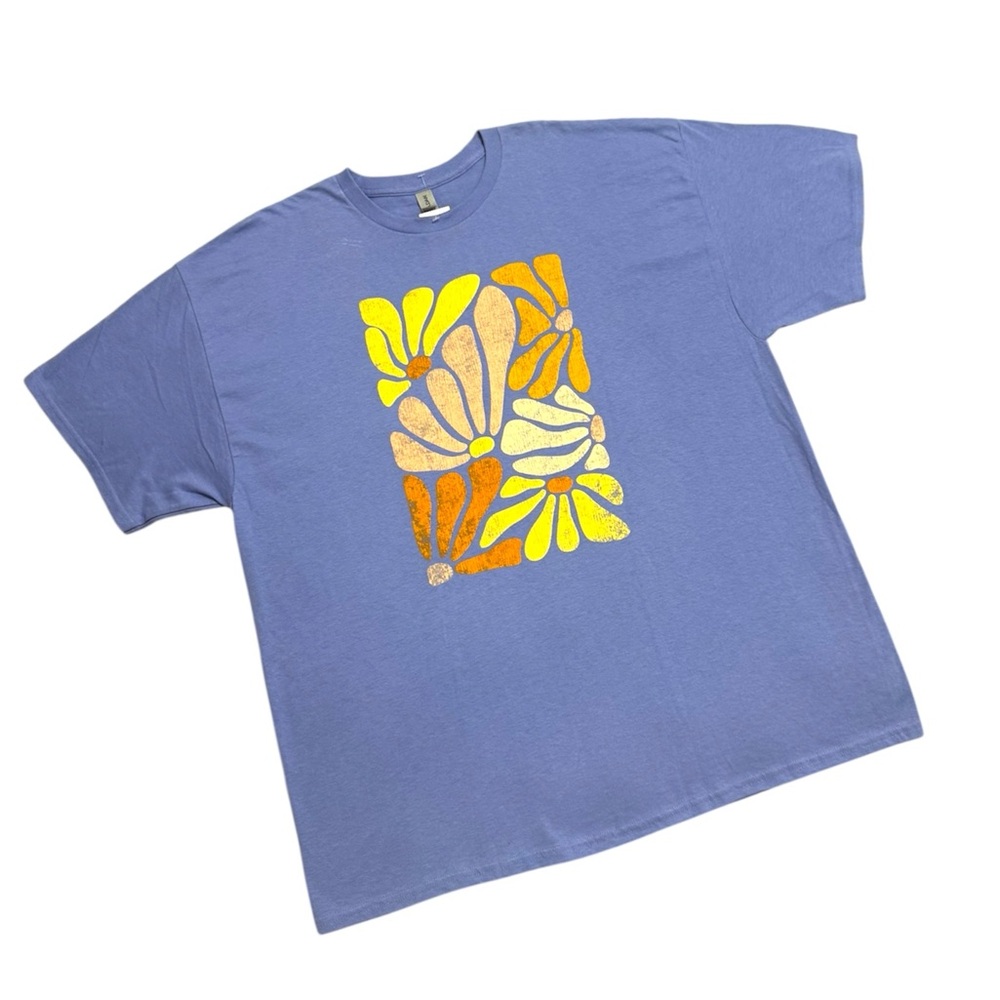 Retro Floral Print T-Shirt 2X Periwinkle New with Tags